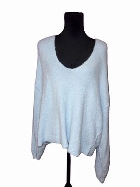 Free People Pale Blue Fuzzy Oversized Sweater Cozy Knit Size L